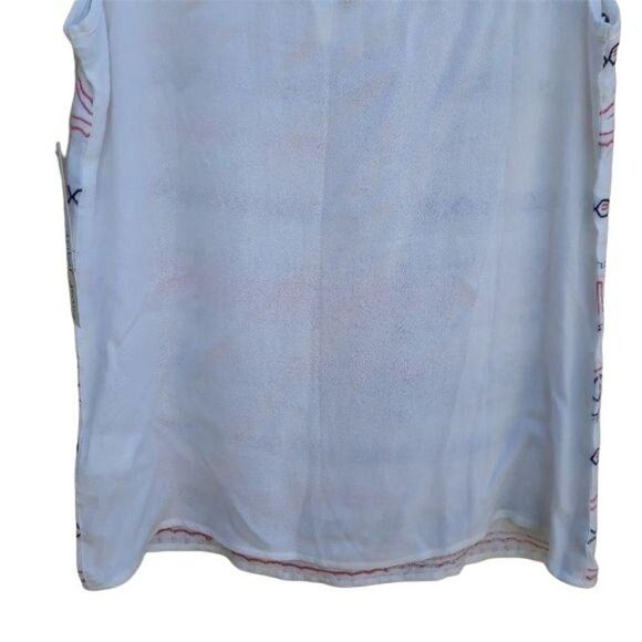 Rayon Pastel Aztec Embroidered Sleeveless Tied Scoop Tunic Tank White Sz S - Picture 7 of 10